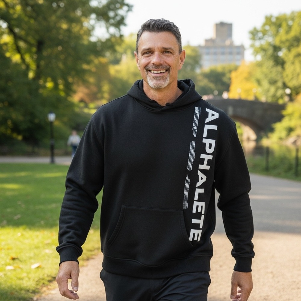 Alphalete Mens Black Vertical Graphic Logo Pullover Hoodie Sweatshirt Size M